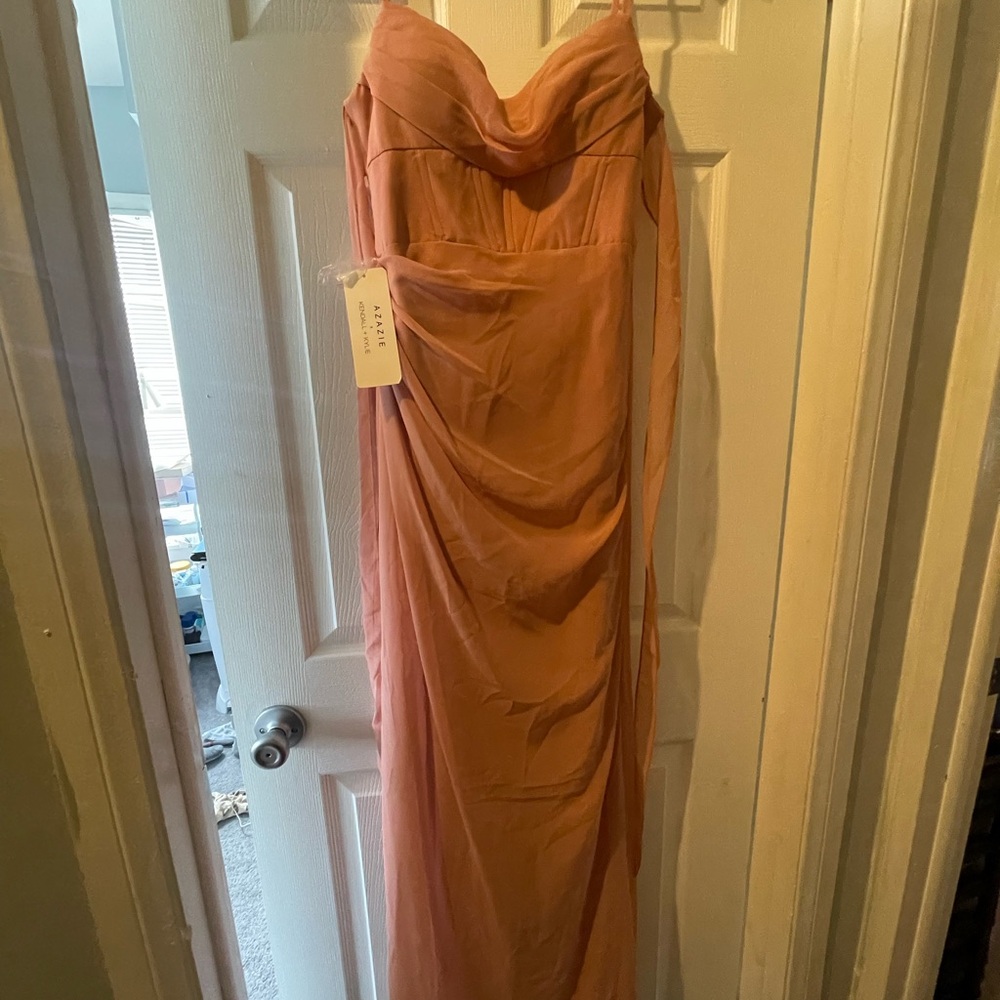 AZAZIE KENDALL + KYLIE Corseted Chiffon Column Dress Champagne Rose